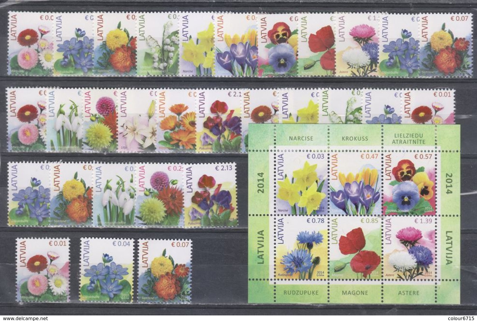 Latvia 2014-2019 Definitives — Flower/Flora Complete Series Stamps 30v + MS(Include Reprints) MNH - Latvia