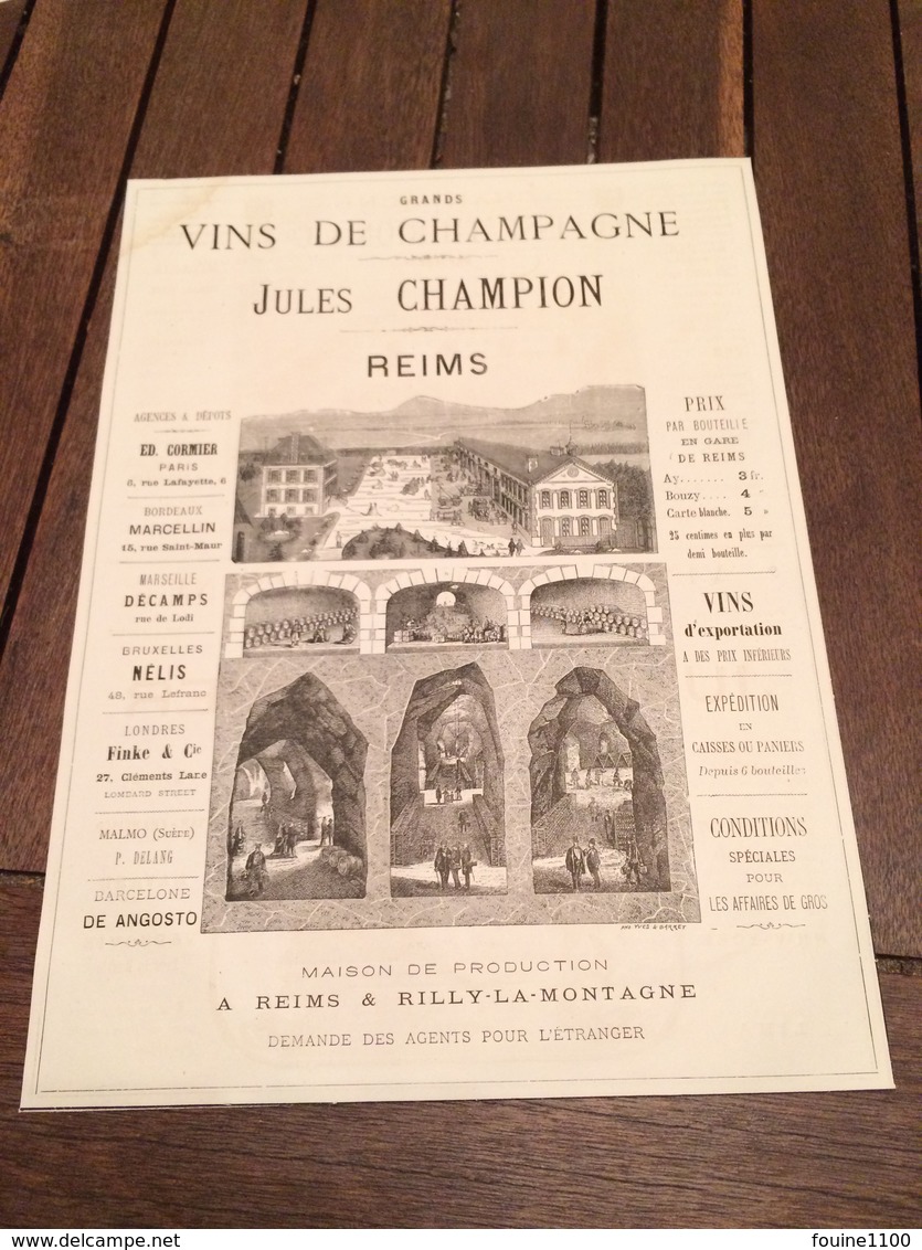 1880 Vins De Champagne JULES CHAMPION à REIMS / FISSE THIRION à REIMS / JULES FOURNIER à EPERNAY - 1800 – 1899