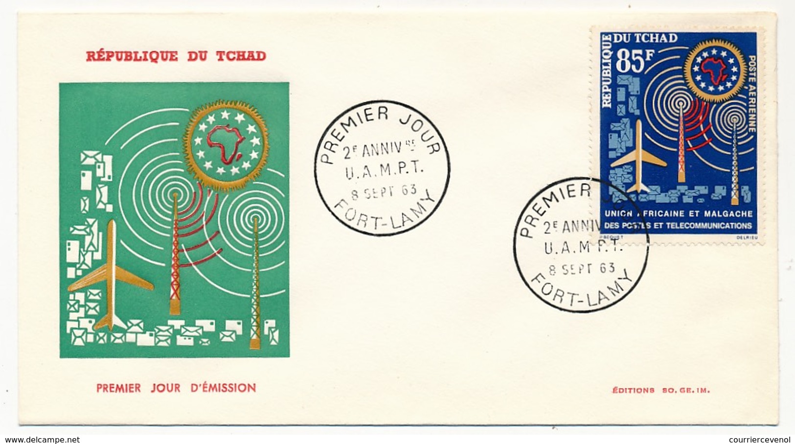 TCHAD => Enveloppe FDC - 2eme Anniversaire De L'U.A.M.P.T - 8 Septembre 1963 - Fort Lamy - Tchad (1960-...)