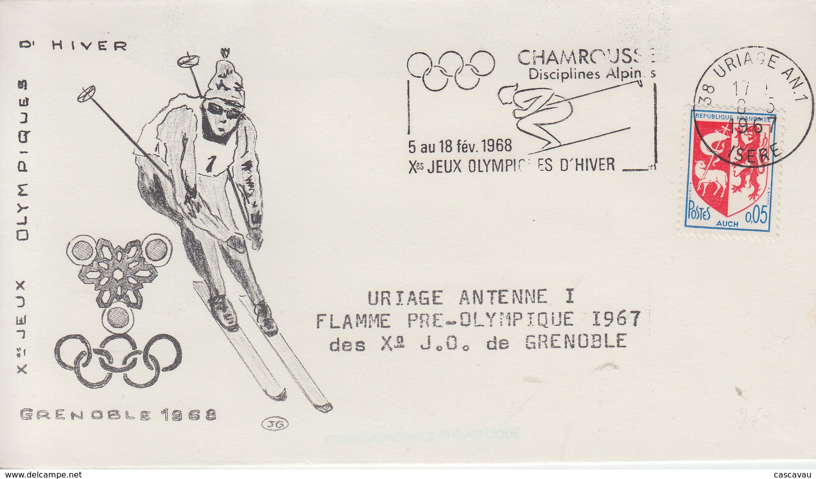 Enveloppe  FRANCE   Flamme   Pré  - JEUX  OLYMPIQUES  D'  HIVER    URIAGE    1967 - Hiver 1968: Grenoble