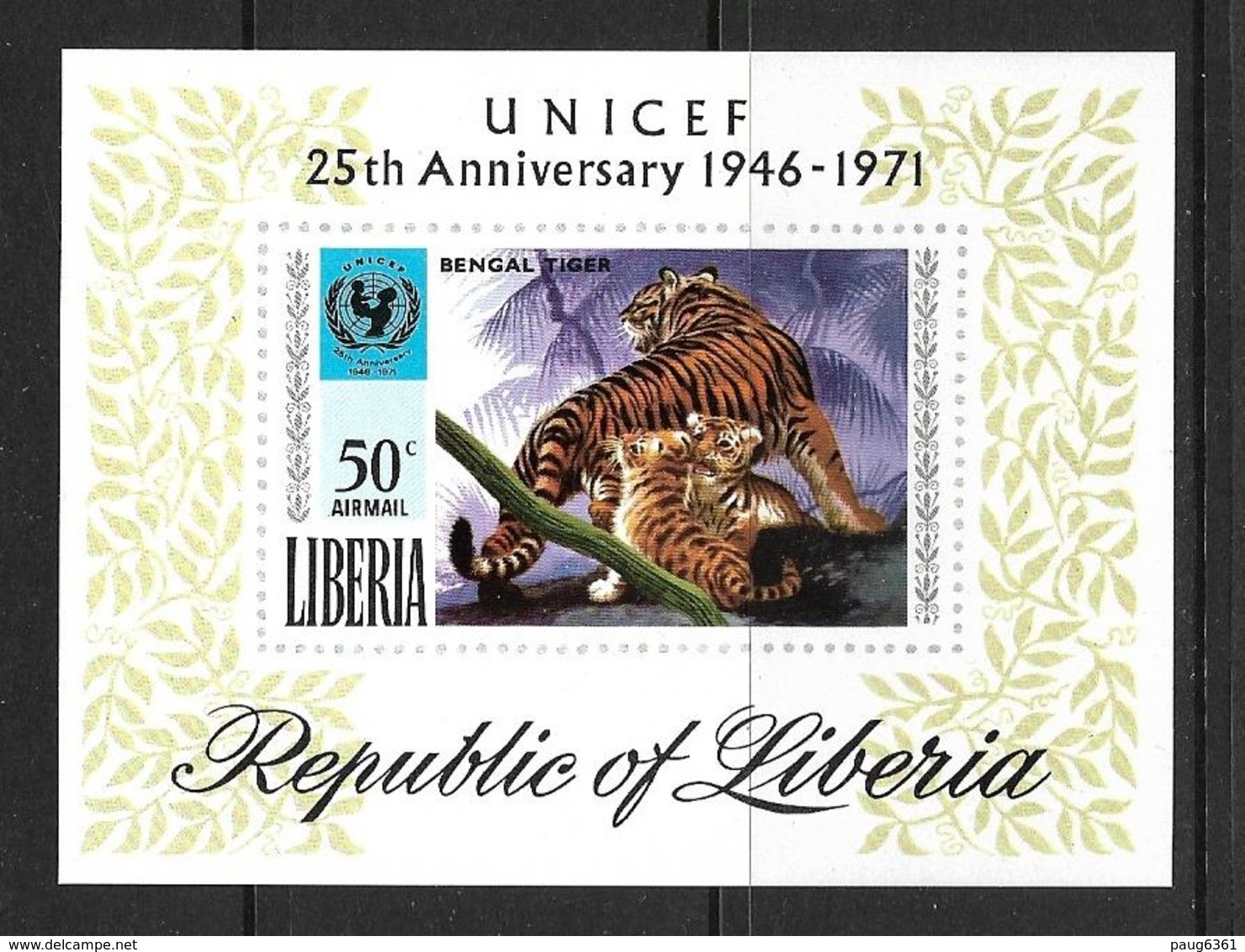 LIBERIA 1971 UNICEF-TIGRE YVERT N°B56  NEUF MNH** - Felini