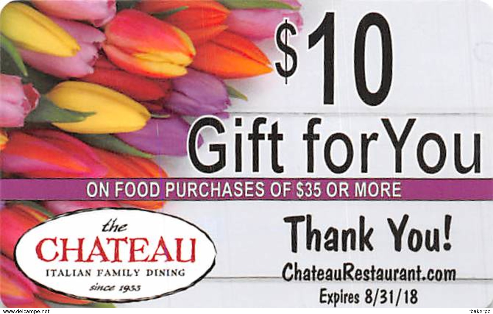 Chateau Italian Family Dining $10 Gift Card - Gift Cards