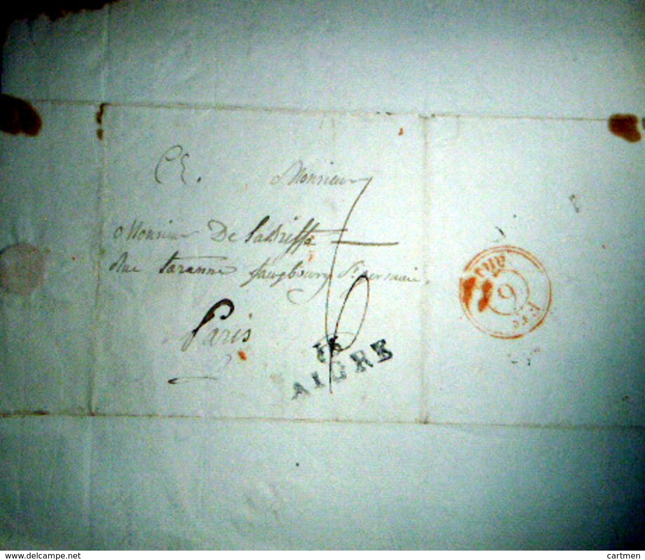 17 AIGRE CACHET POSTAL  ET TAMPON   SUR LETTRE EXPEDIEE AU COMTE DE LA BISSE 1805 - 1801-1848: Précurseurs XIX