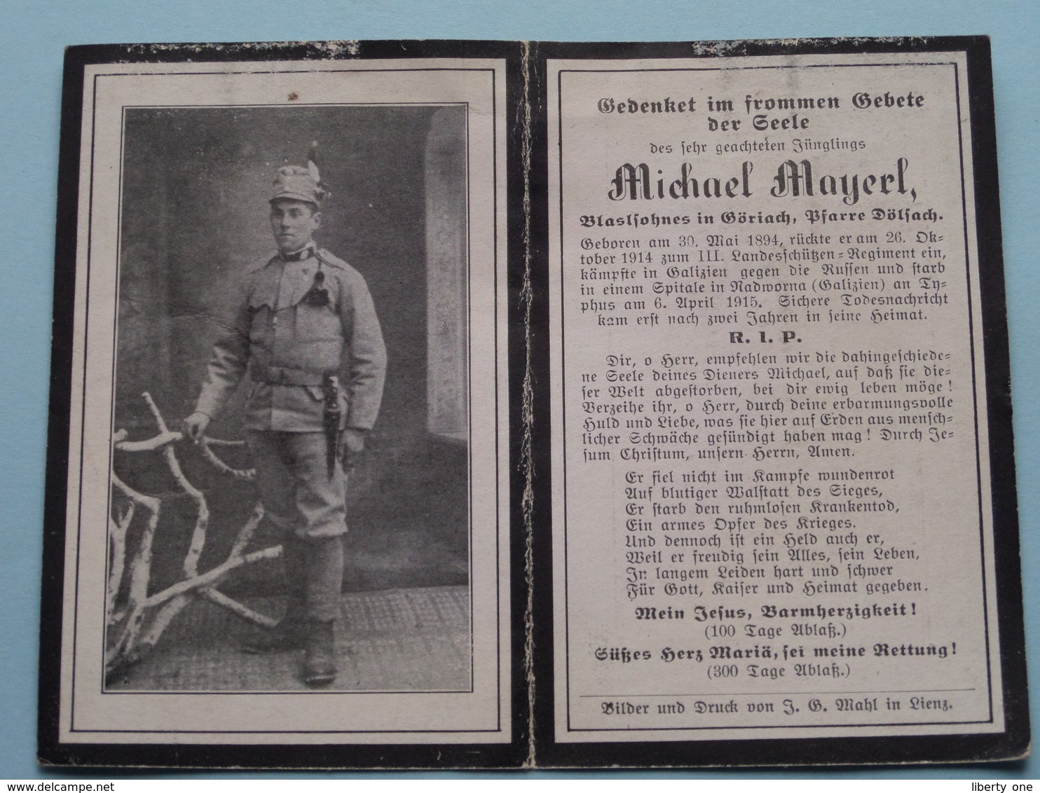 DP Michael MAYERL Erzbischof Geboren Am 30 Mai 1894 - 6 April 1915 NADWORNA (Galizien) ! - Décès