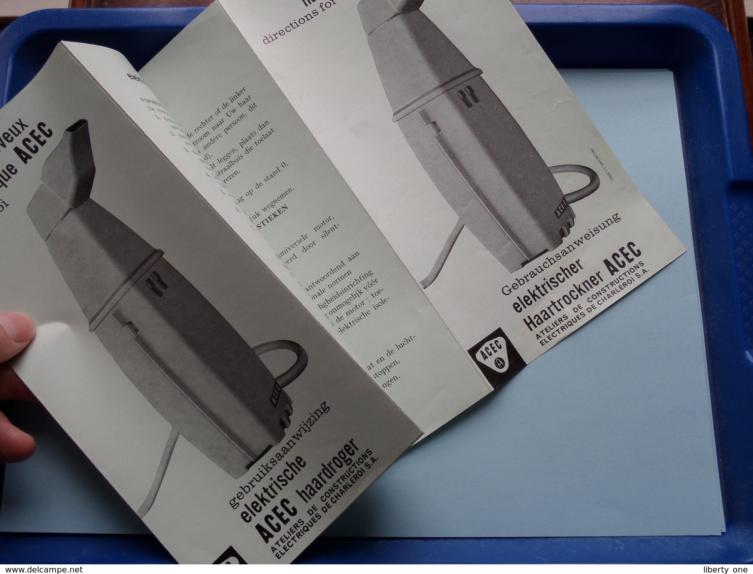 ACEC Electric HAIR DRYER Directions For Use / Gebrauchsanweisung ( Zie Foto ) 10022/11/1961/40/040 ! - Alte Haartrockner