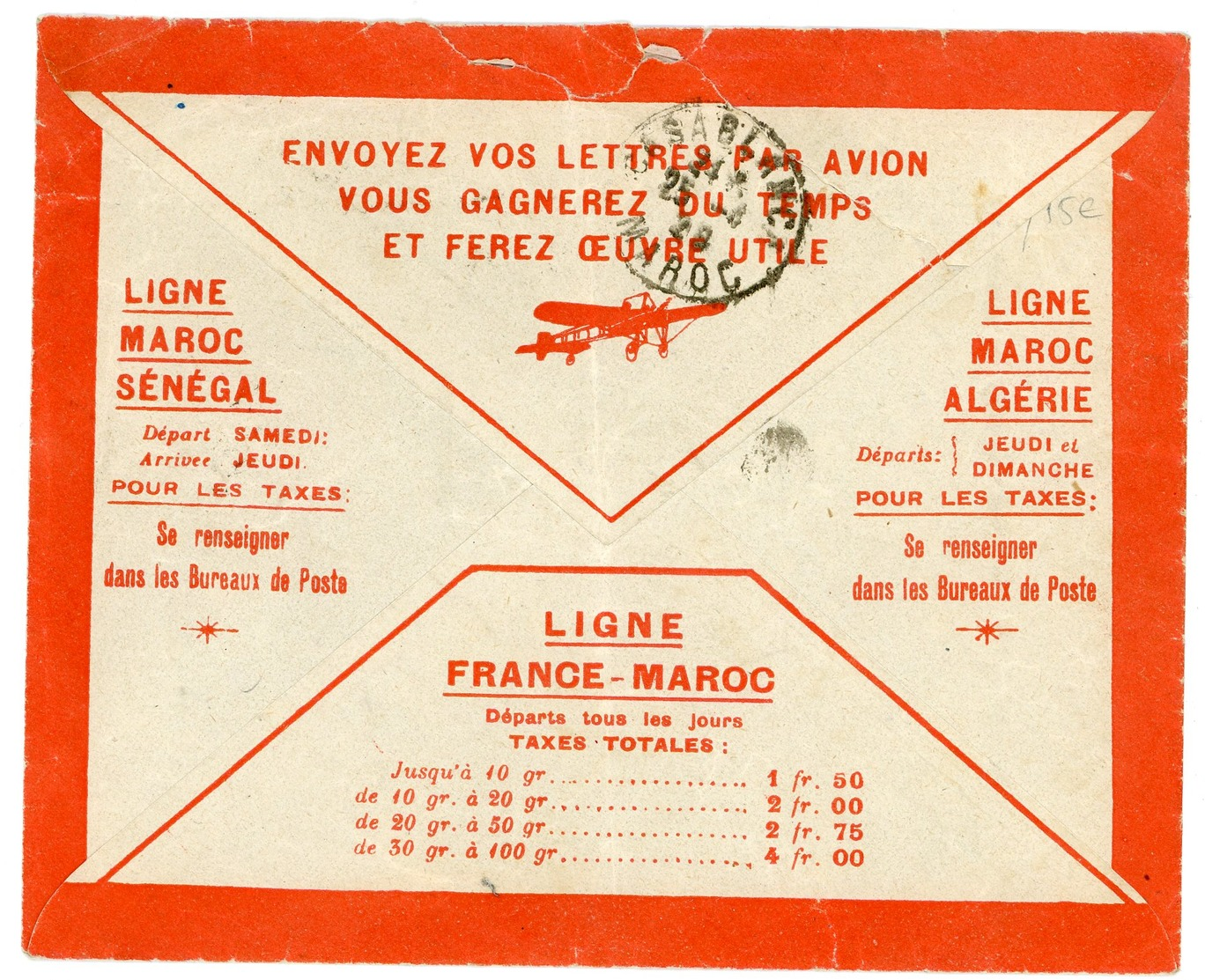 GIRONDE ENV 1928 BORDEAUX SUPERBE ENVELOPPE LETTRE AVION POUR MAROC CASABLANCA VERSO TARIFS FRANCE MAROC . - Lettres & Documents