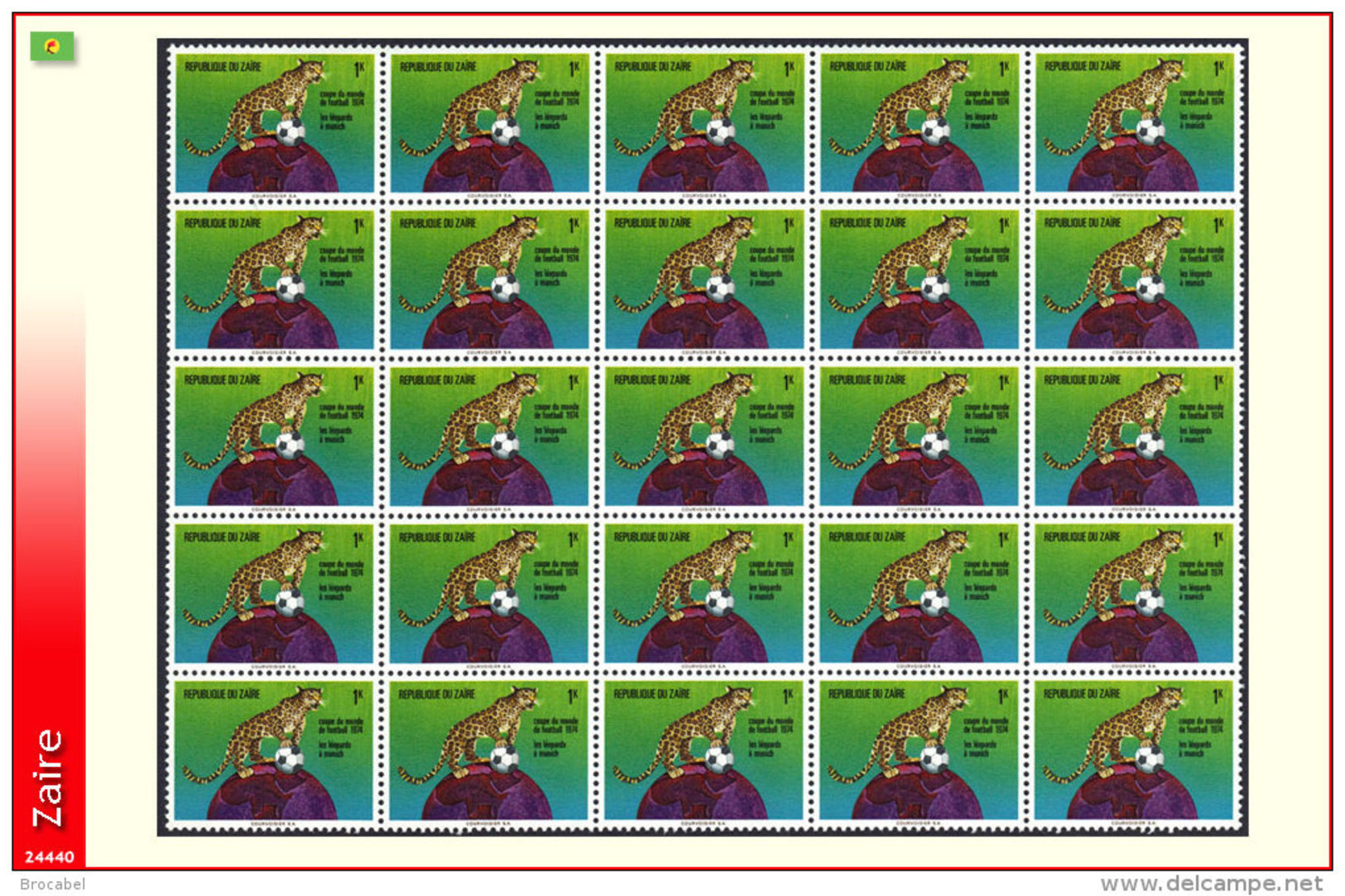 Zaire 0837** 1k  Y&T 837 -  Sheet / Ensemble De 25 Timbres - Football Munich  MNH - Neufs