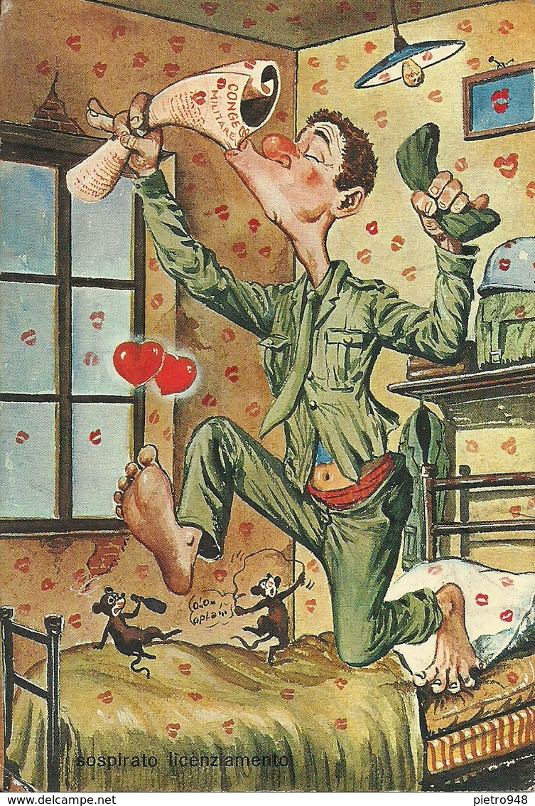 Cartolina Umoristica, "Sospirato Congedo Militare" - Humor
