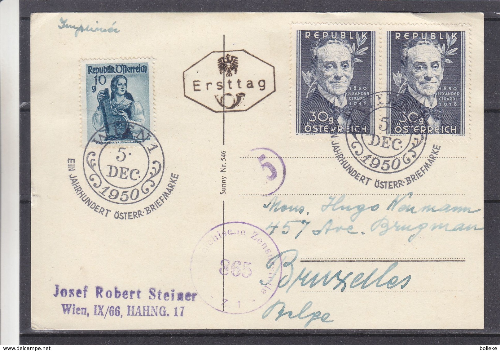 Autriche - Carte Postale De 1950 - Oblit Wien - Avec Censure - Valeur 16,50 Euros ( 15 + 1,50 ) - Lettres & Documents