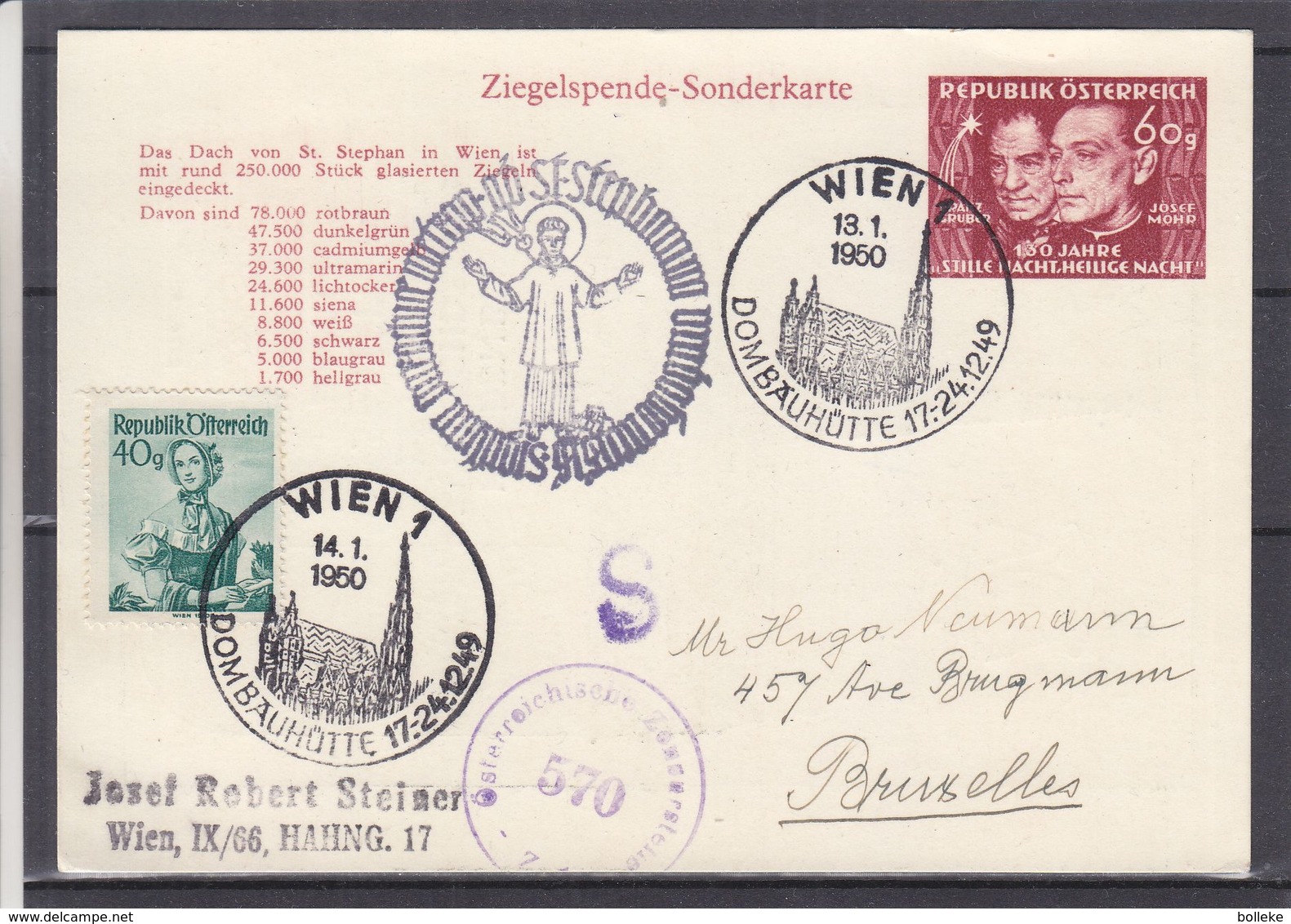 Autriche - Carte Postale De 1950 - Entiers Postaux - Oblit Wien - Avec Censure - Religieux - Pour Le Dôme - Lettres & Documents