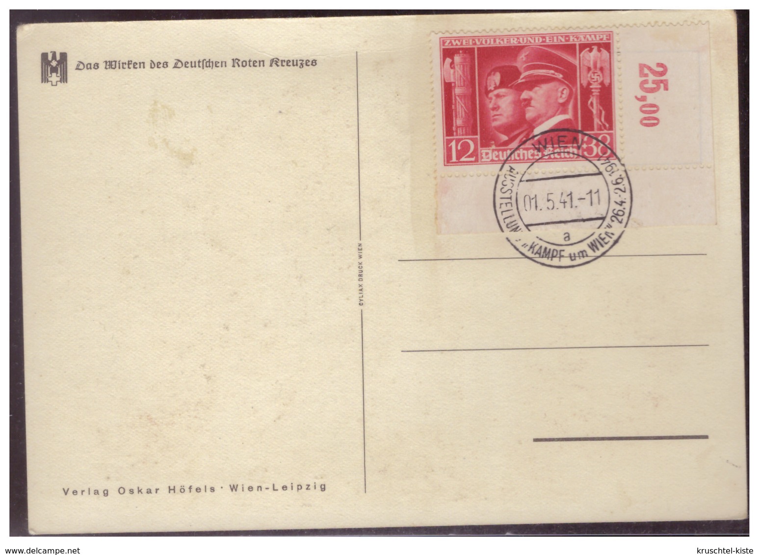 Dt-Reich (007305) Propaganda Postkarte,das Wirken Des Deutschen Roten Kreuzes, Blanco Gstempelt Mit SST Wien Am 1.5.1941 - Briefe U. Dokumente