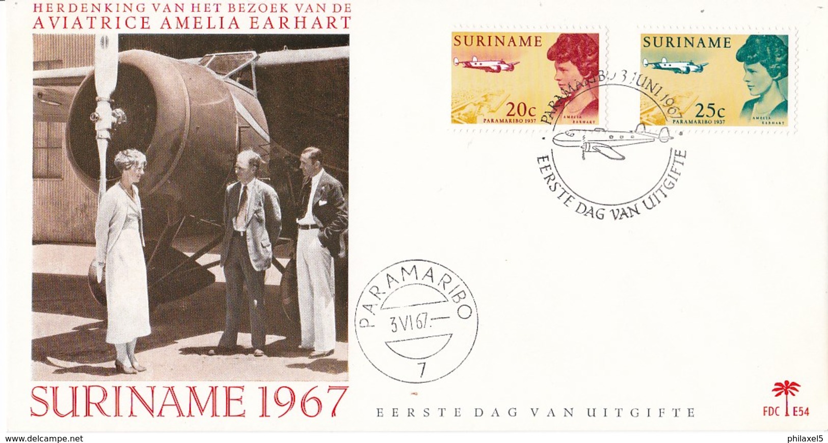 Suriname - FDC E54 - Bezoek Aviatrice Amelia Earhart Aan Suriname - NVPH 477 - 478 - Suriname ... - 1975