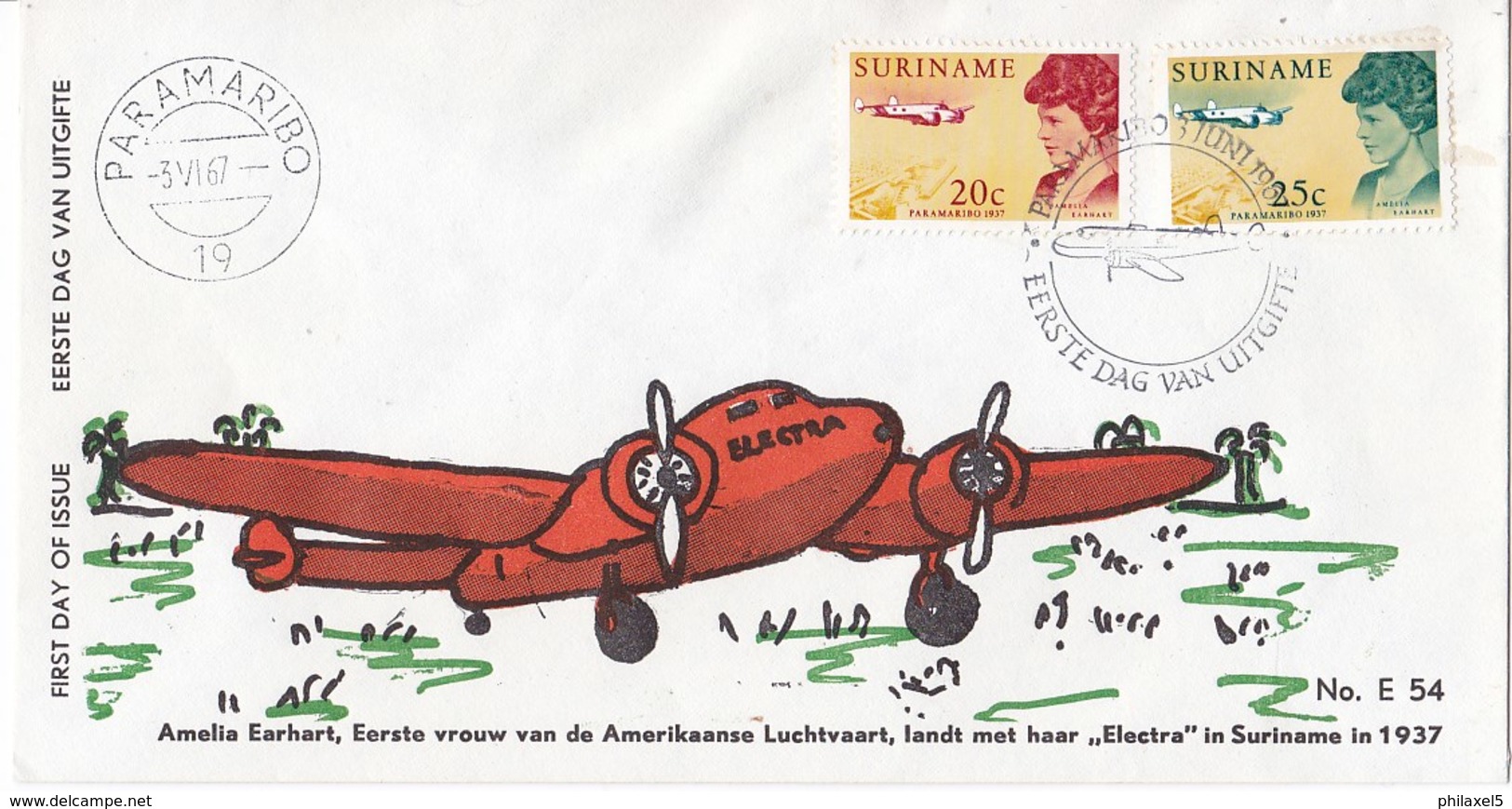 Suriname - FDC E54 - Bezoek Aviatrice Amelia Earhart Aan Suriname - NVPH 477 - 478 - Surinam ... - 1975