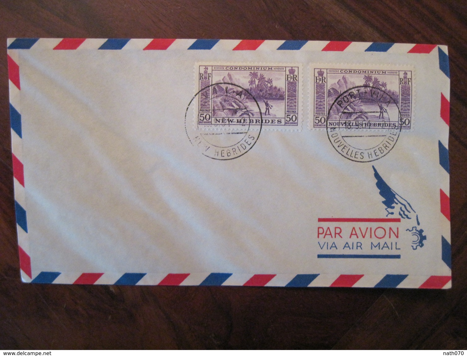 New Hebrides Nouvelles 1961 Légende Anglaise Et Française Port Vila Air Mail France Colonie Enveloppe Condominium PA - Brieven En Documenten