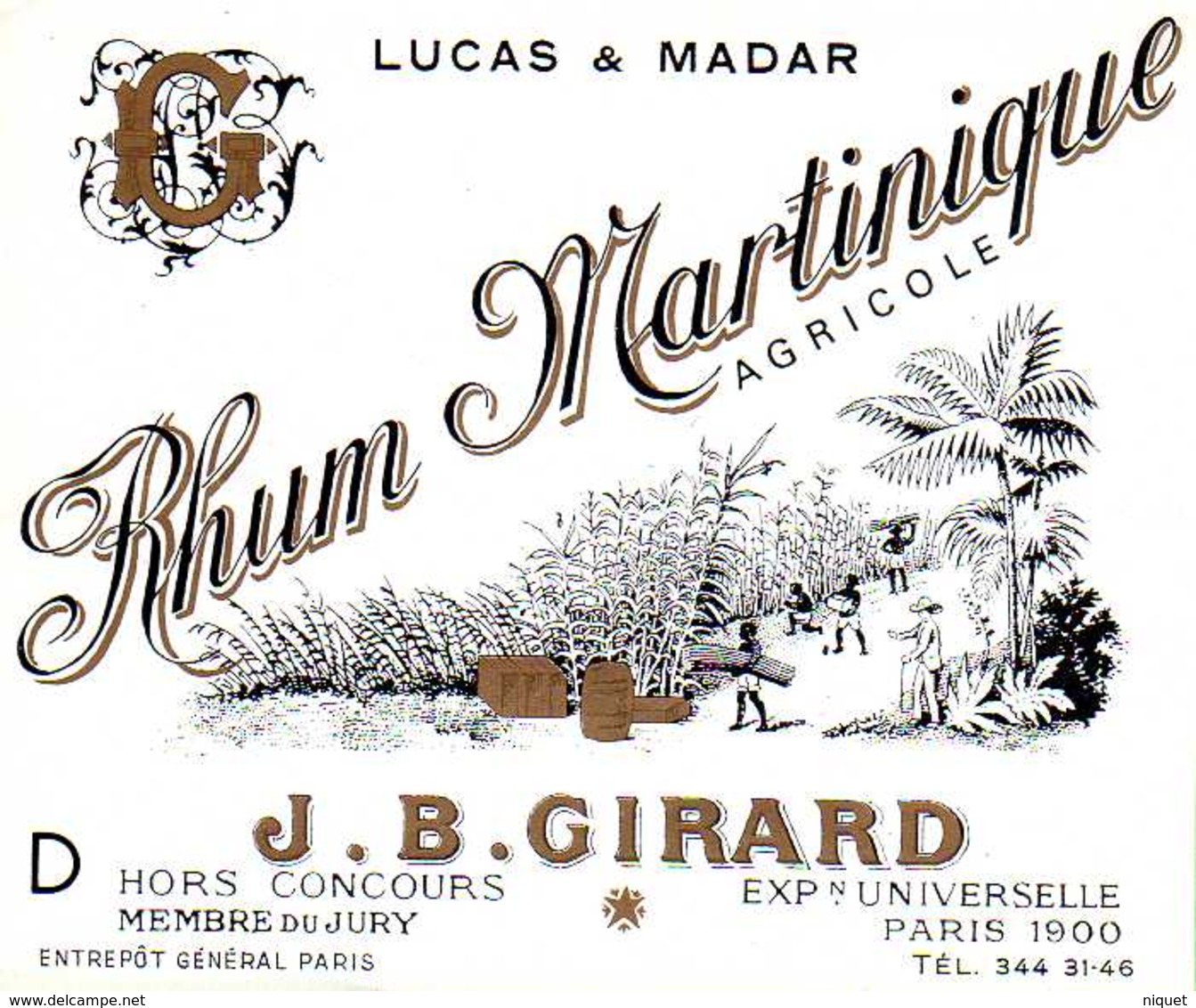 Rare, Etiquette Rhum Martinique, Agricole, Lucas & Madar, J. B. Girard - Rhum