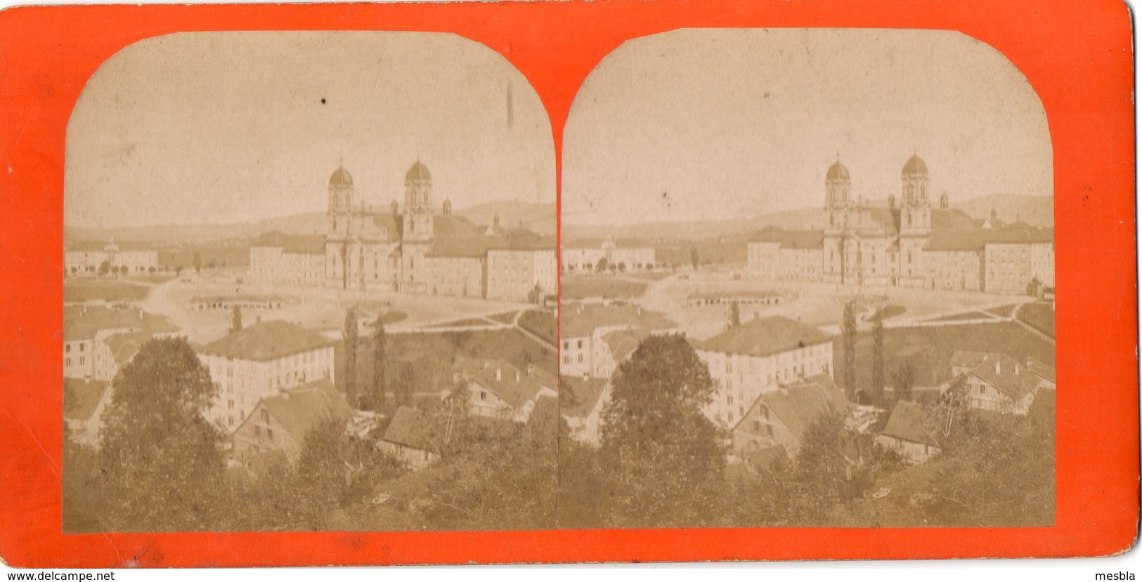 RARE  PHOTO  STEREOSCOPIQUE - EINSIEDELN  ( Suisse)  Vue De L' EGLISE - 23 Juin 1883 - Photos Stéréoscopiques