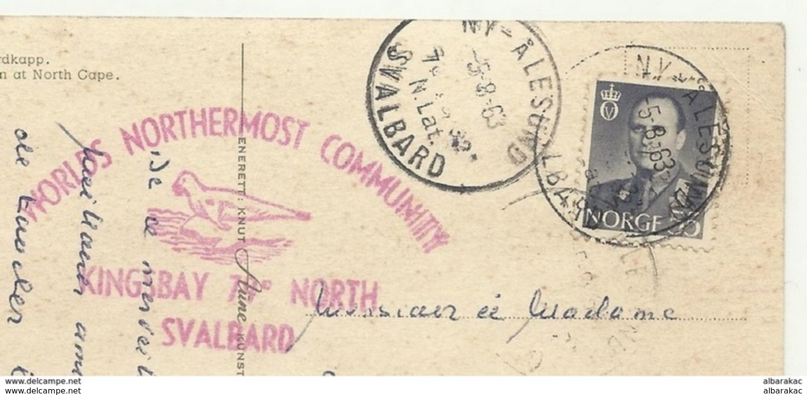 Arctique Norge Svalbard - From BASE POLAIRE FRANCAISE - Flam - Worlds Northermost Communiti Kingsbay 77 North ,used 1963 - Cartas & Documentos