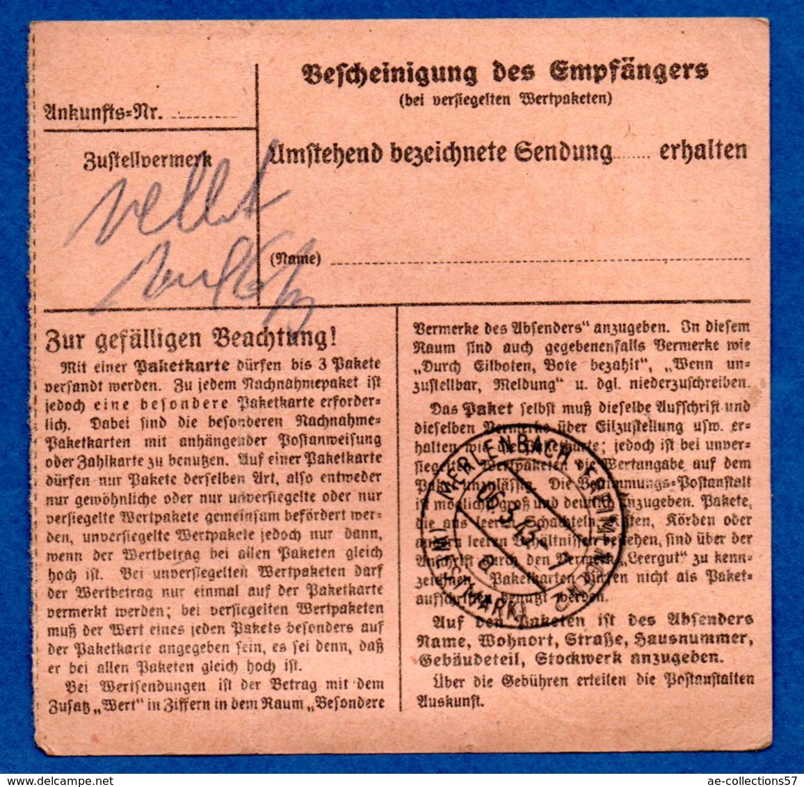 Colis Postal  -   Départ  Sarrebourg  --  05/3/1943 - Lettres & Documents