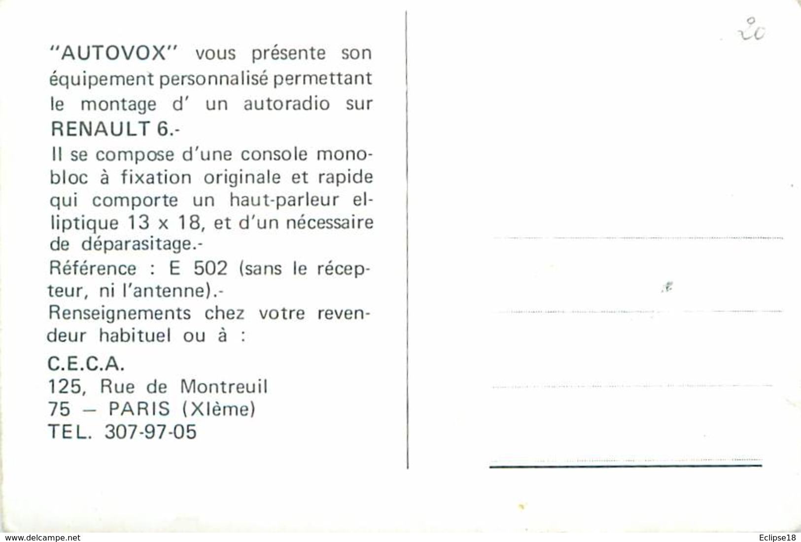 Automobile -  Autovox Autoradio Sur Renault 6     W 255 - Andere & Zonder Classificatie