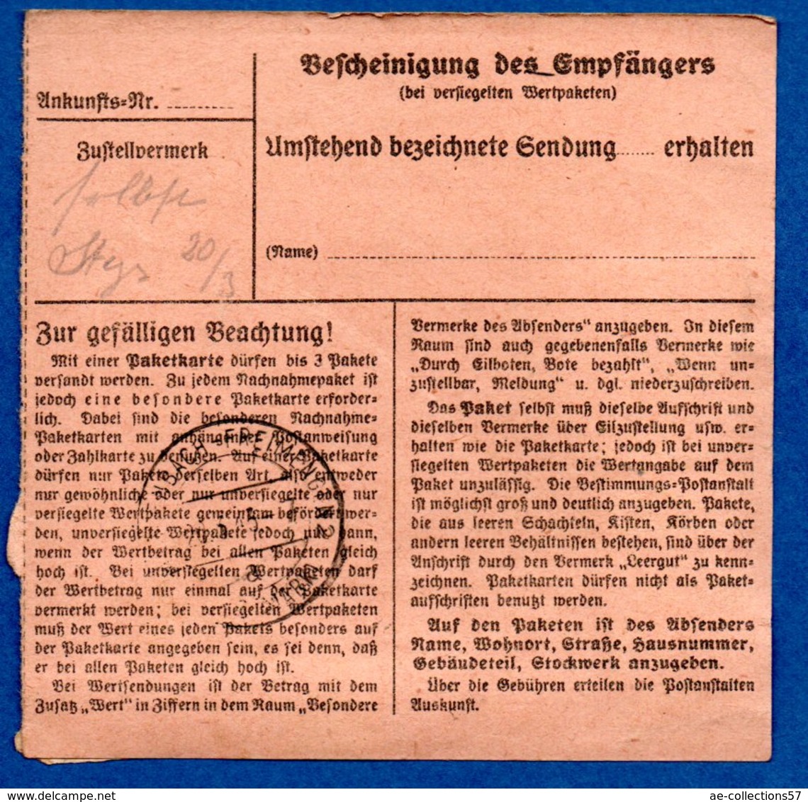 Colis Postal  -   Départ  Sarrebourg  -- /3/1943 - Lettres & Documents