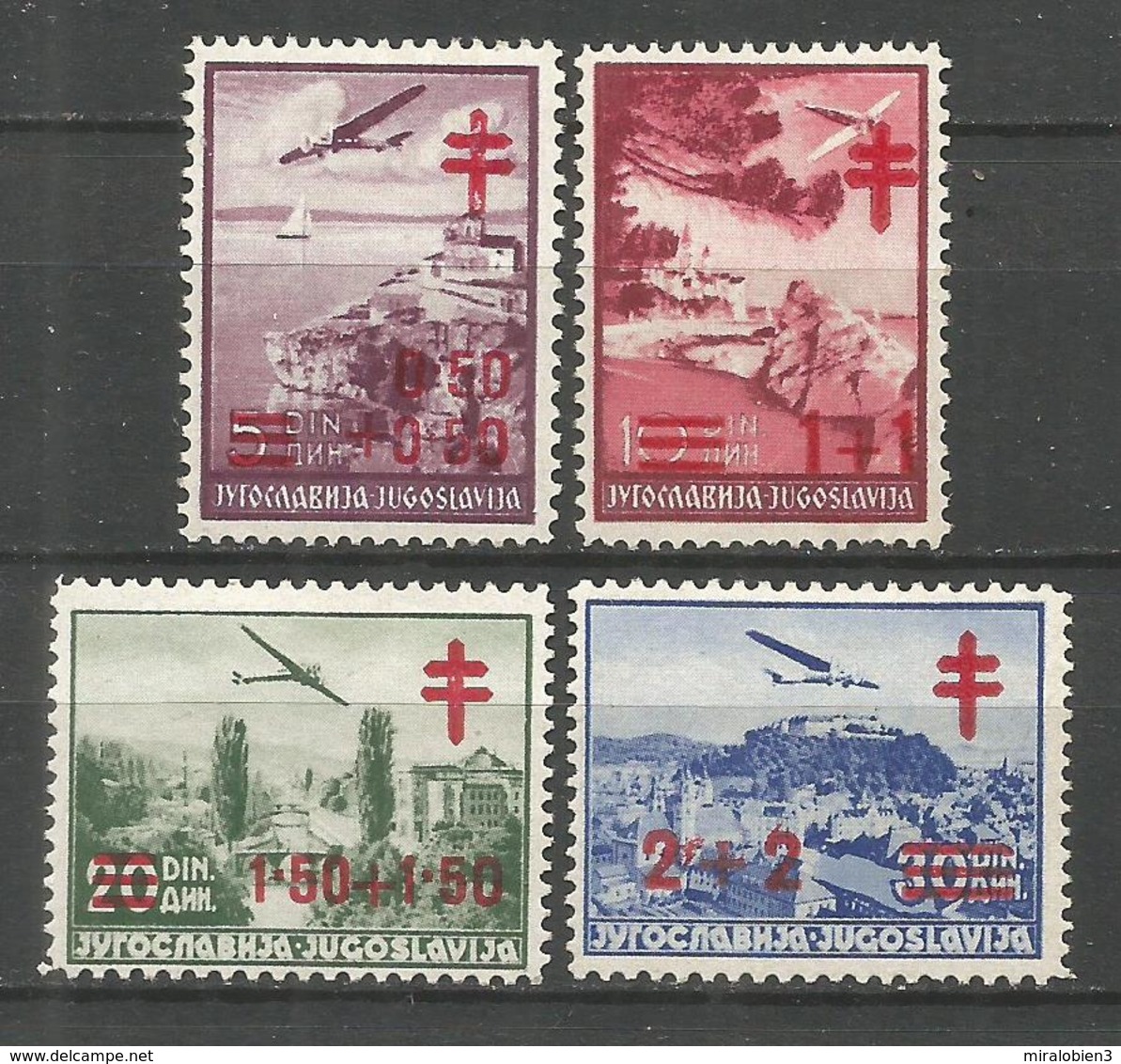 YUGOSLAVIA CORREO AEREO YVERT NUM. 16A/16D * SERIE COMPLETA CON FIJASELLOS - Aéreo