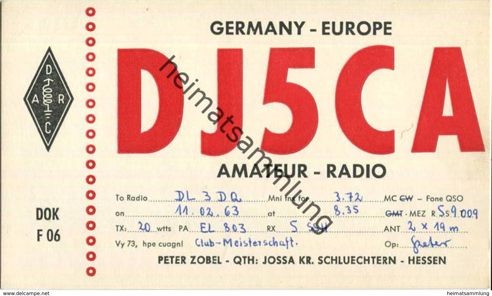 QSL - Funkkarte - DJ5CA - 36381 Schlüchtern - 1963 - Amateurfunk