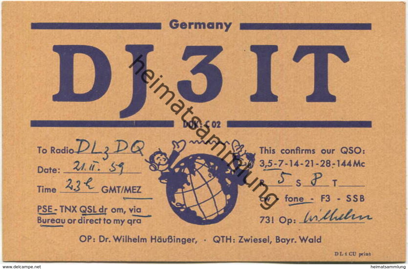 QSL - Funkkarte - DJ3IT - 94227 Zwiesel - 1959 - Amateurfunk