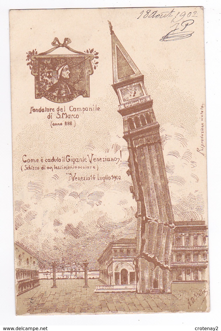 Illustrateur A.D Stella En 1902 Fondatore Del Campanile Di S. Marco Come è Cadulo Il Giganie Venezia - Venezia (Venedig)