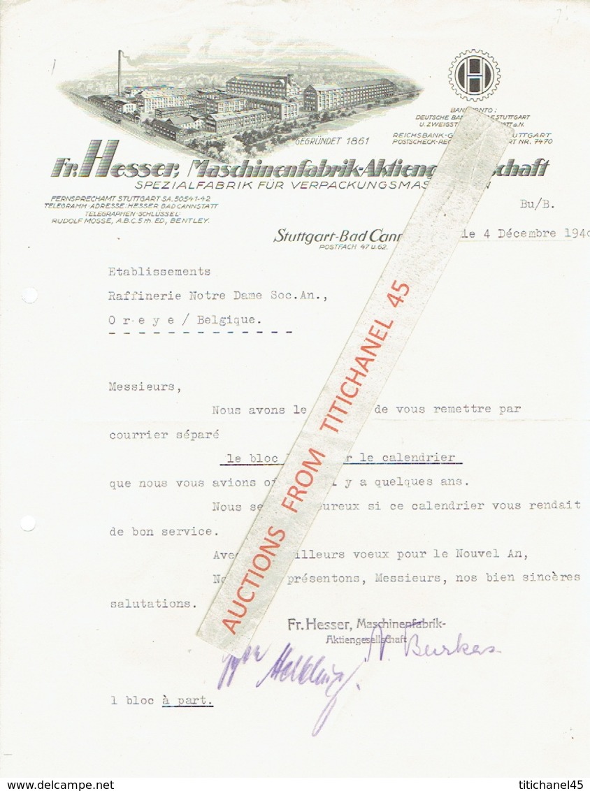 Brief 1940 STUTTGART-CANNSTATT - Fr. HESSER, MASCHINENFABRIL-AKTIENGESELLSCHAFT - Spezialfabrik Für Verpackunsmaschinen - Autres & Non Classés