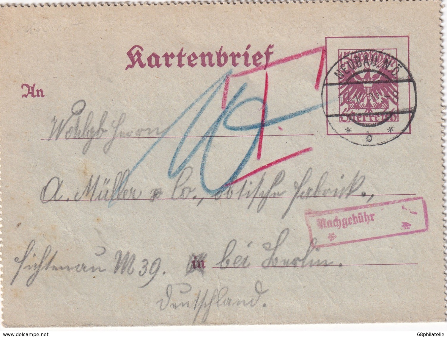 AUTRICHE 1929  ENTIER POSTAL/GANZSACHE/POSTAL STATIONERY  CARTE-LETTRE TAXEE DE NEUBAU - Autres & Non Classés