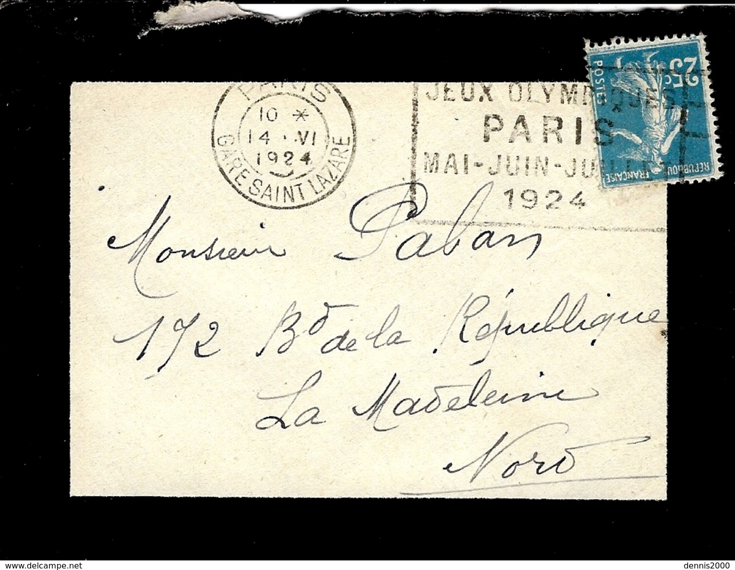 1924- Enveloppe De Deuil Avec Flamme Des J.O.  De PARIS / GARE SAINT-LAZARE - Ete 1924: Paris
