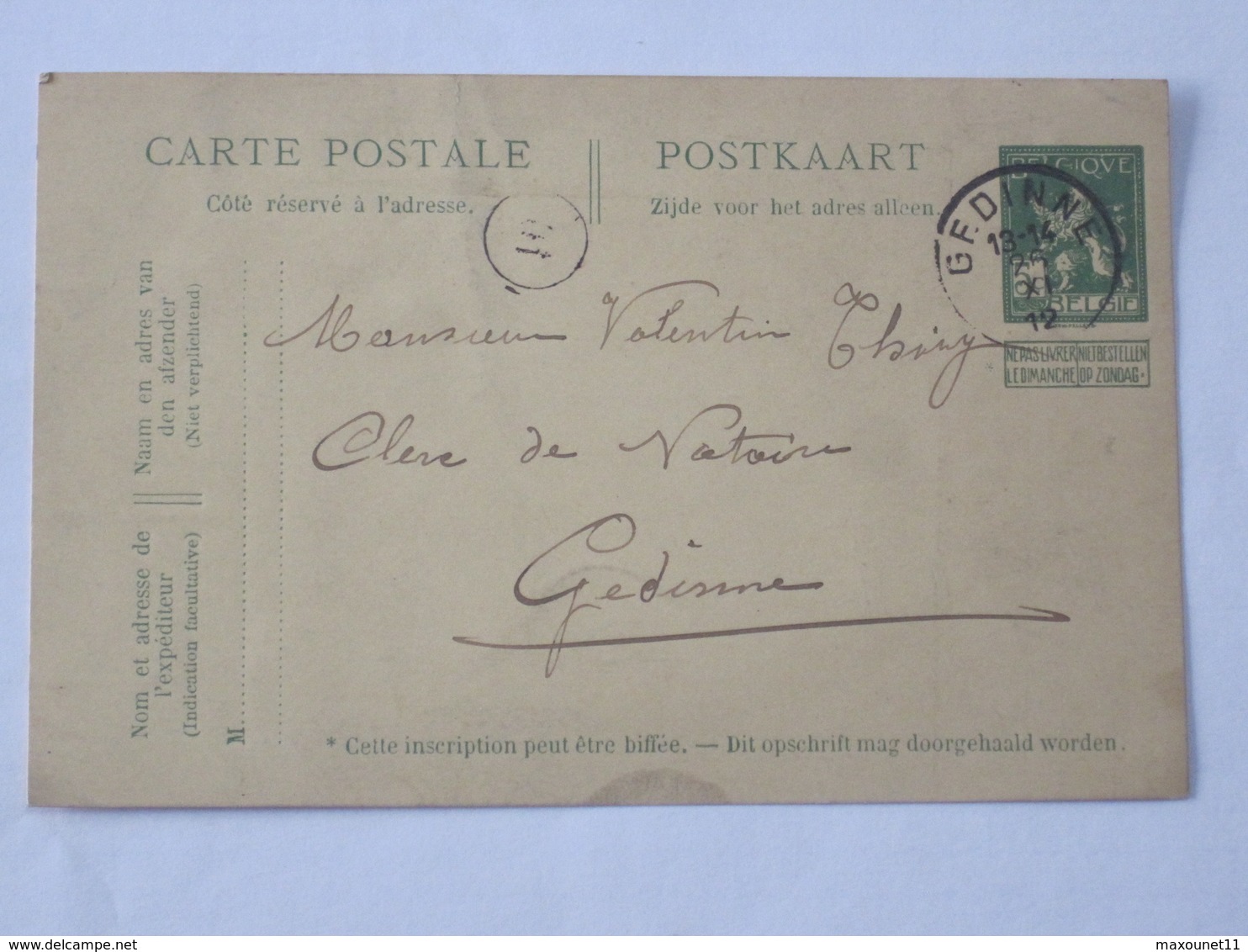 Entier Postal Envoyé De Willerzie Ves Gedinne ... Lot7 . - Cartes Postales 1909-1934