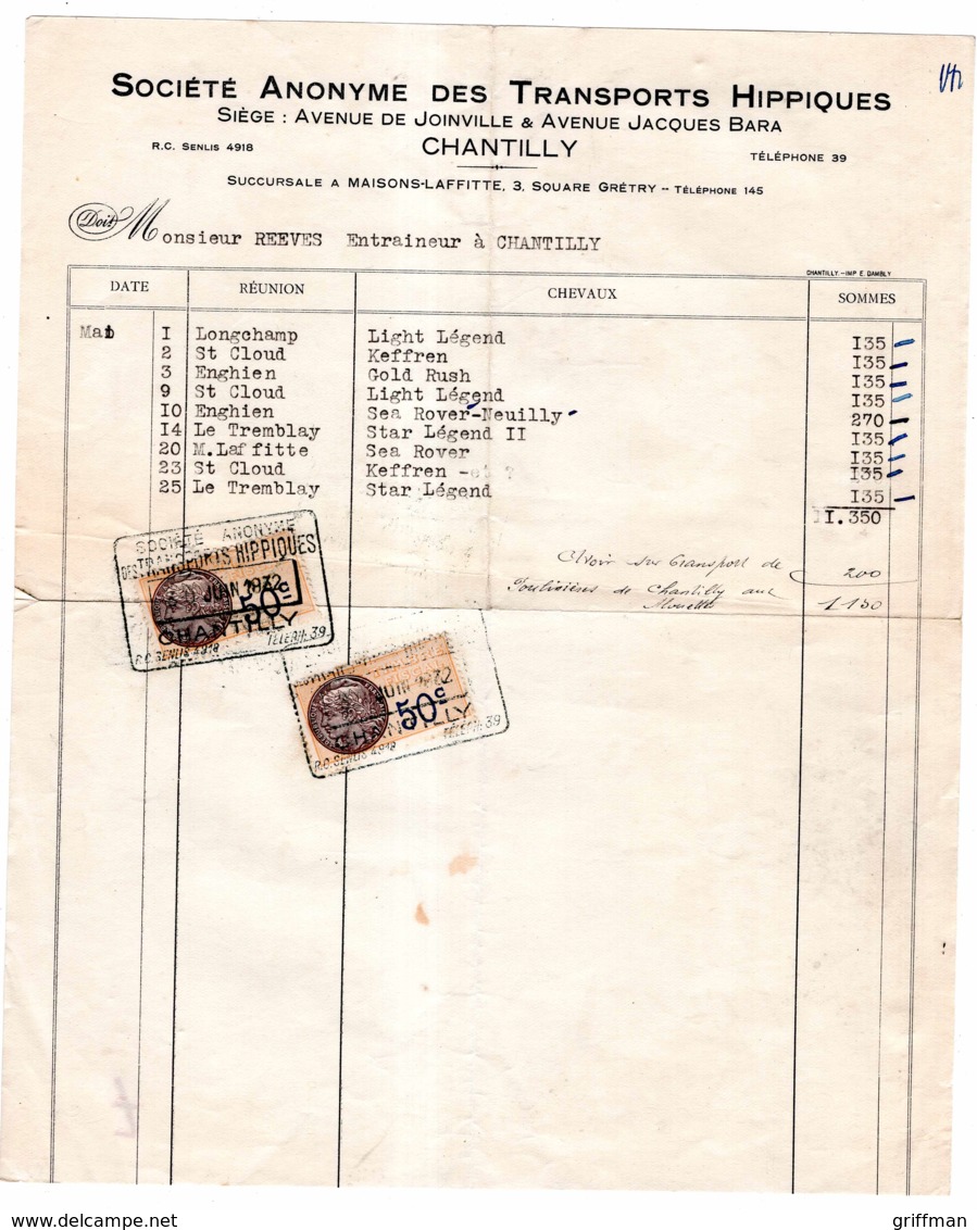 CHANTILLY OISE SOCIETE ANONYME DES TRANSPORTS HIPPIQUES AVENUE DE JOINVILLE ET AVENUE JACQUES BARA1932 - 1900 – 1949