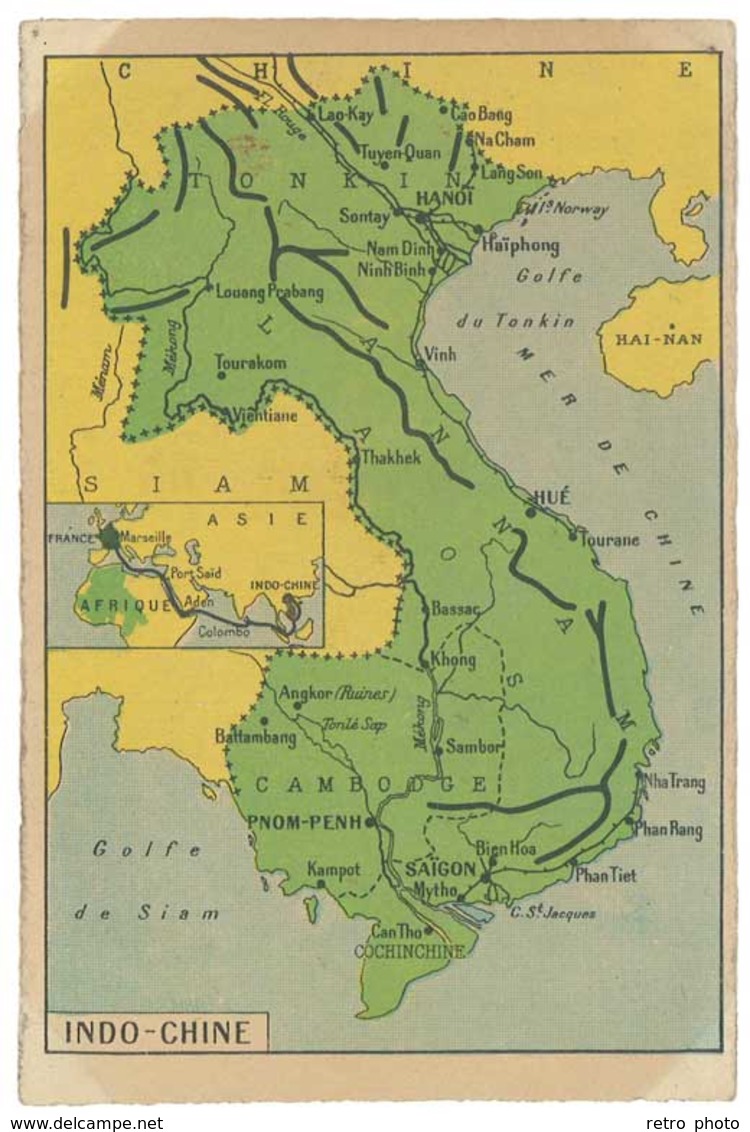 Carte Indochine - Siam , Tonkin , Cambodge, .., Verso Dessin Temple , Tirailleurs - Viêt-Nam