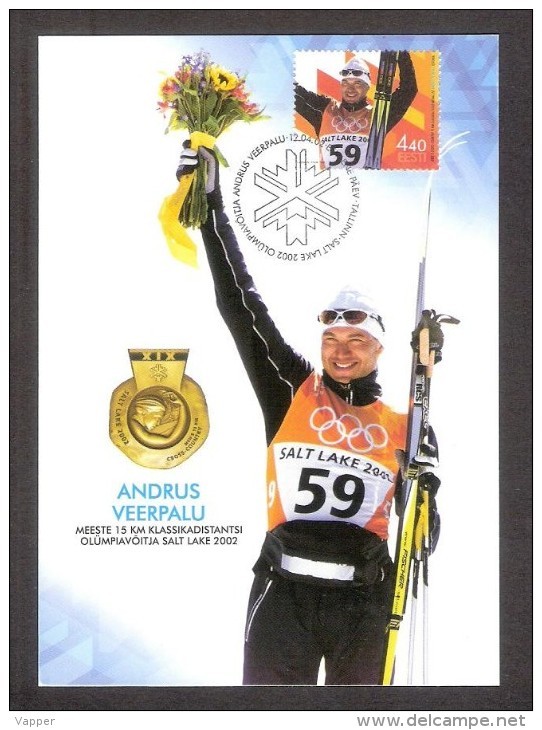 Estonia 2002 Stamp Maxicard Andrus Veerpalu Olympic 2002 Winner Mi 434 - Winter 2002: Salt Lake City