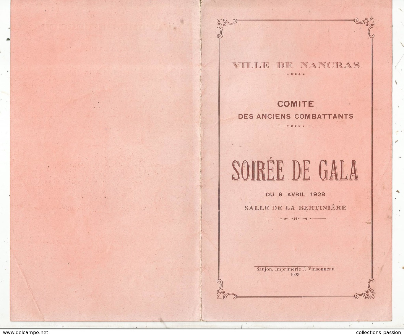 Programme, Ville De NANCRAS,17, Comité Des Anciens Combattants ,soirée De Gala, 1928,  , 2 Scans ,frais Fr 1.55 E - Programma's