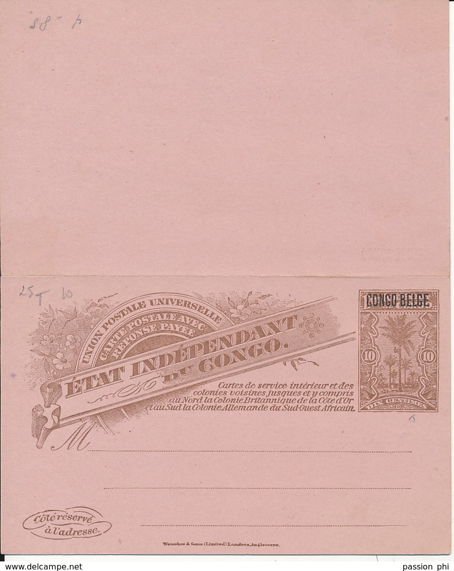 BELGIAN CONGO  PS 1909 ISSUE STIBBE 25T UNUSED - Interi Postali