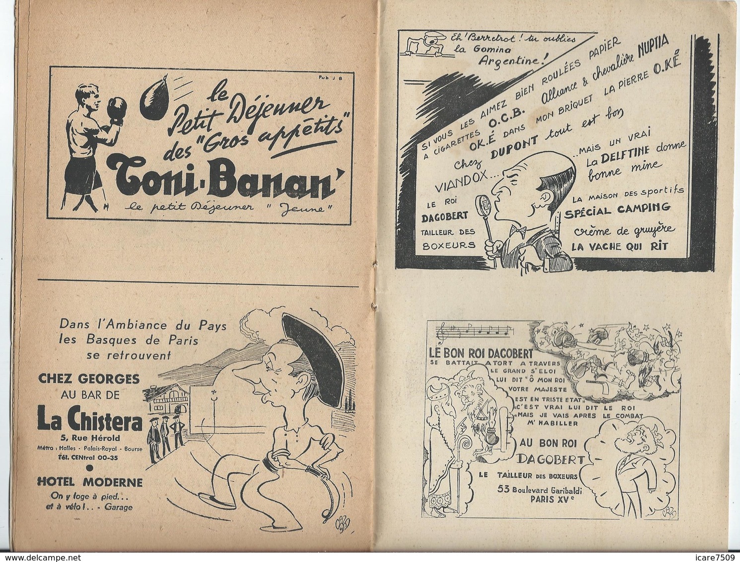 PARIS - BOXE au Palais de Glace  - 12 pages nombreuses Pub. dont Banania et Bons du Trésor