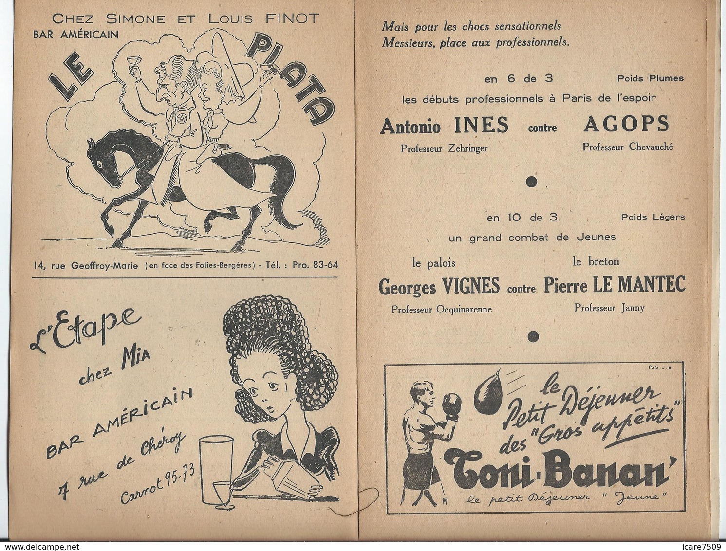 PARIS - BOXE Au Palais De Glace  - 12 Pages Nombreuses Pub. Dont Banania Et Loterie Nationale - Programmes