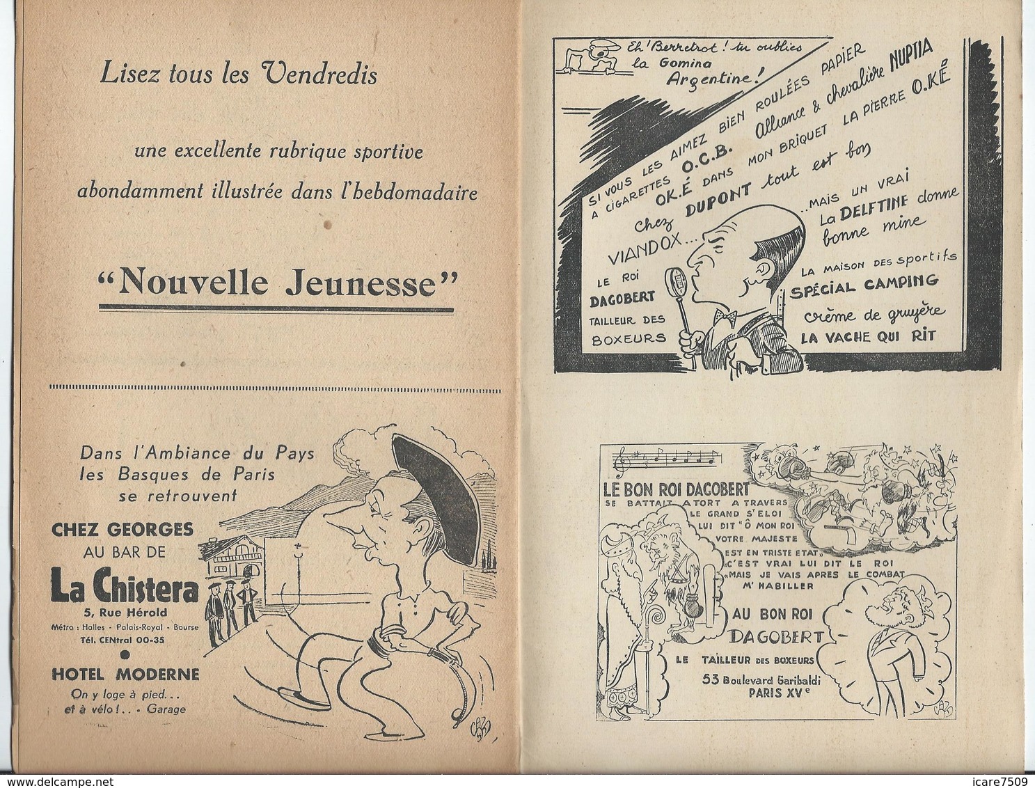 PARIS - BOXE au Palais de Glace  - 12 pages nombreuses Pub. dont Banania et Loterie Nationale