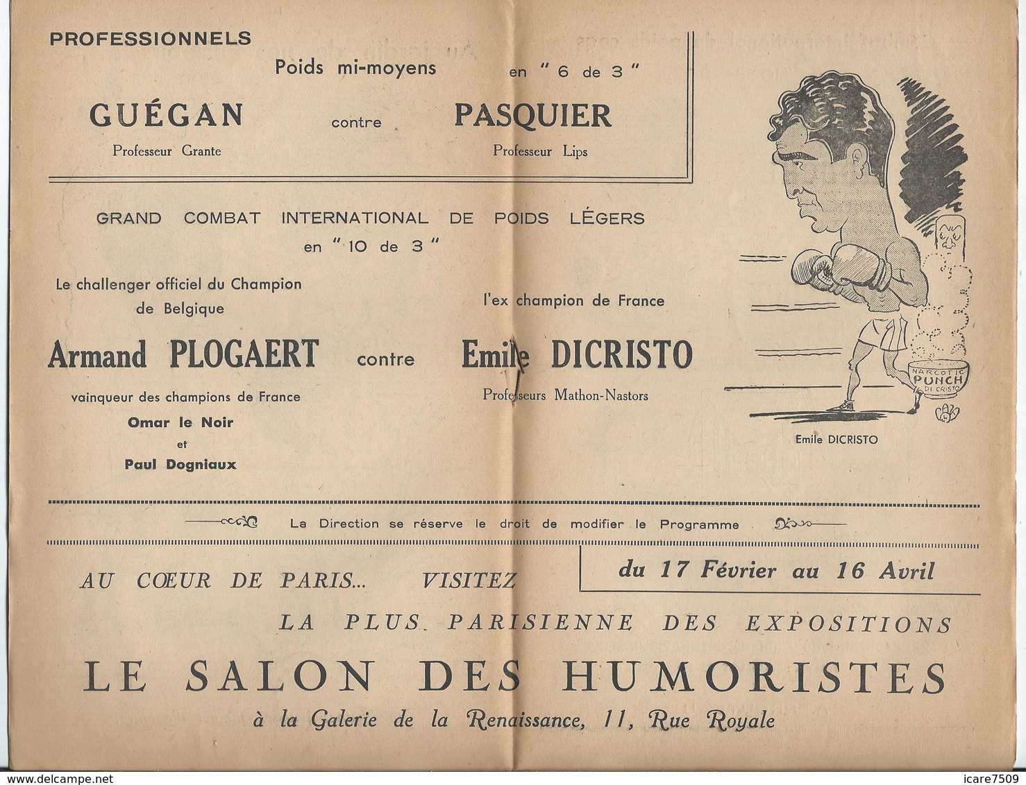 PARIS - BOXE Au Palais De Glace, Réunion Du 18 Février  - 12 Pages Nombreuses Pub. Dont Banania Et Bar Américain - Programmes