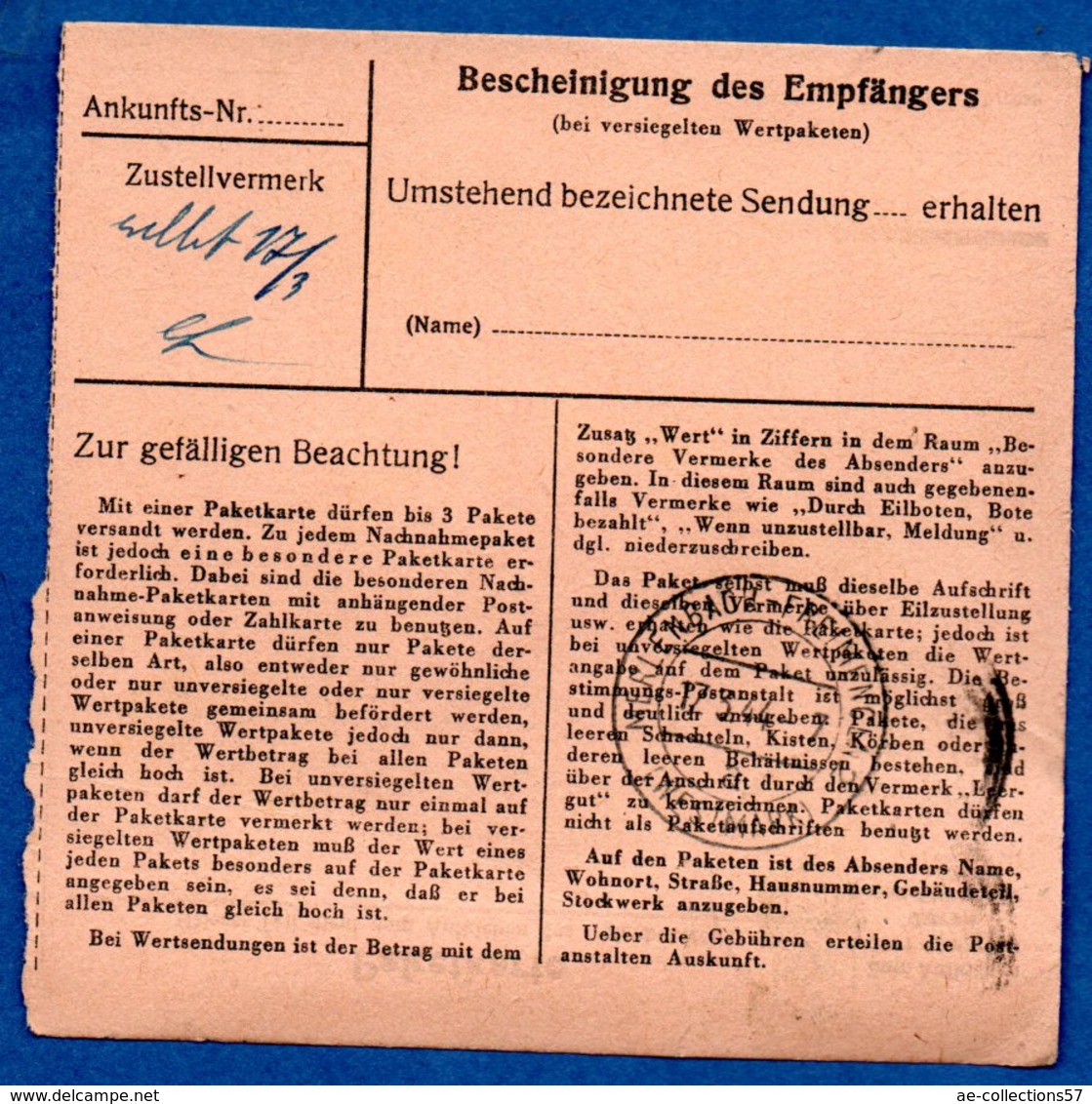 Colis Postal  -   Départ  Salzburgen  ( Château Sallins ) --  16/4/1944 - Lettres & Documents