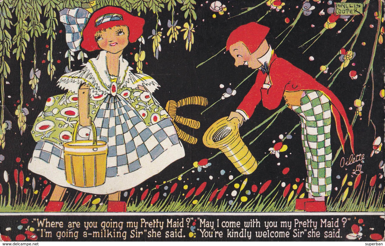 ART NOUVEAU / ART DÉCO : WHERE ARE YOU GOING PRETTY MAID - NURSERY RHYMES - ILLUSTRATION : PHYLLIS COOPER ~ 1910 (aa279) - Autres & Non Classés