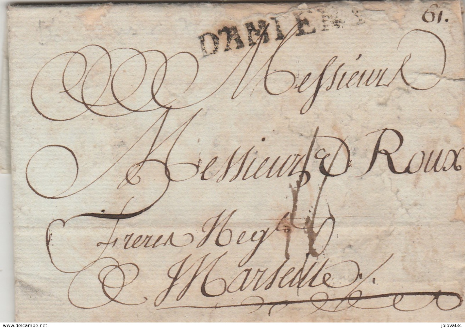 Lettre Marque Postale D AMIENS Somme 14/4/1786 De Durieux à Roux Marseille - Taxe 16 - VOIR DESCRIPTION - 1701-1800: Précurseurs XVIII