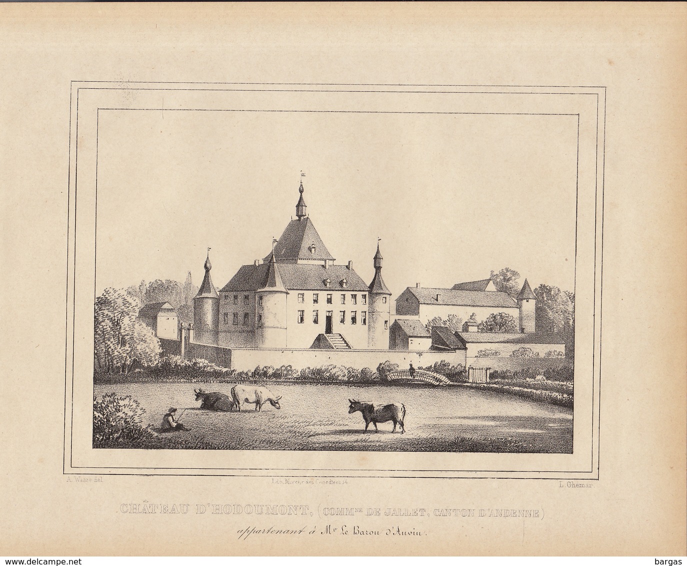 Gravure Ancienne Château De Belgique De Hodoumont Jallet Andenne Baron D'anvin - Documents Historiques