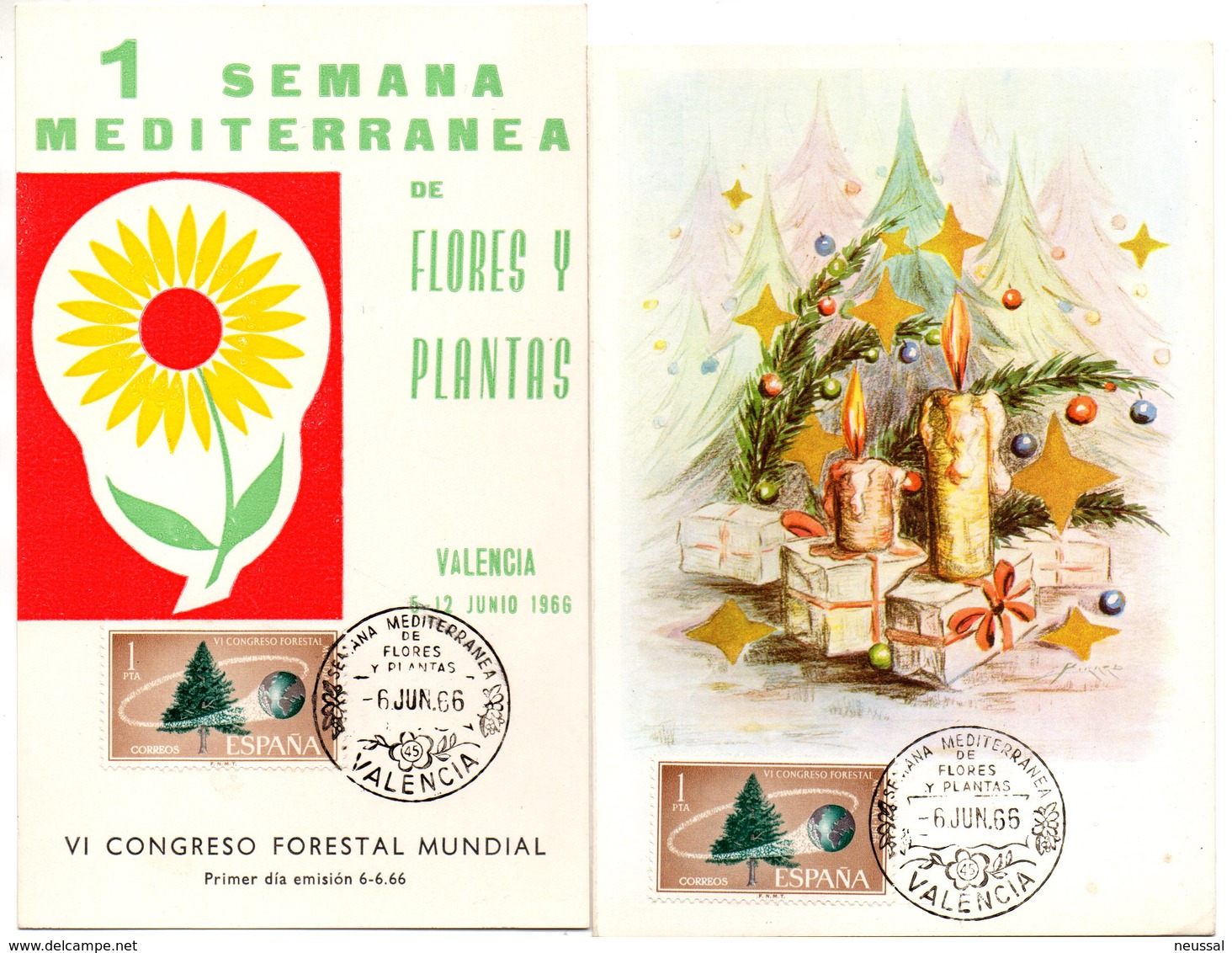 2 Tarjetas Con Matasellos De Semana Mediterranea De Flores Y Plantas De 1966 - Cartas & Documentos