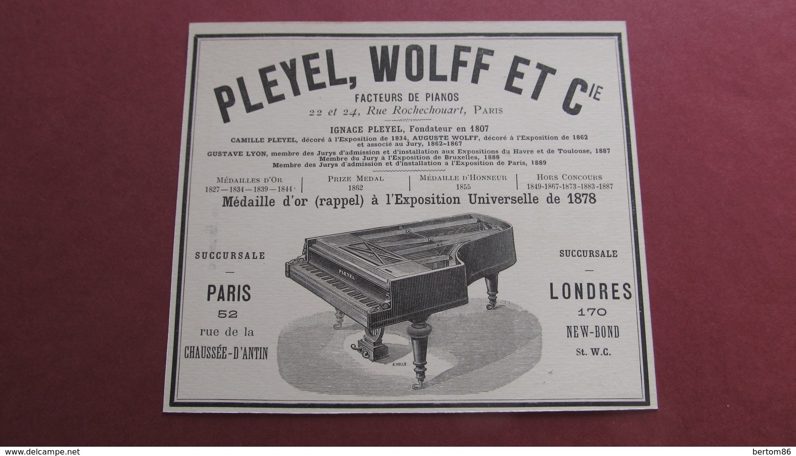 PIANOS - PLEYEL , WOLFF ET Cie , FACTEURS DE PIANOS - PARIS / LONDRES - 1888 ( FIGARO ILLUSTRE.) - Publicités