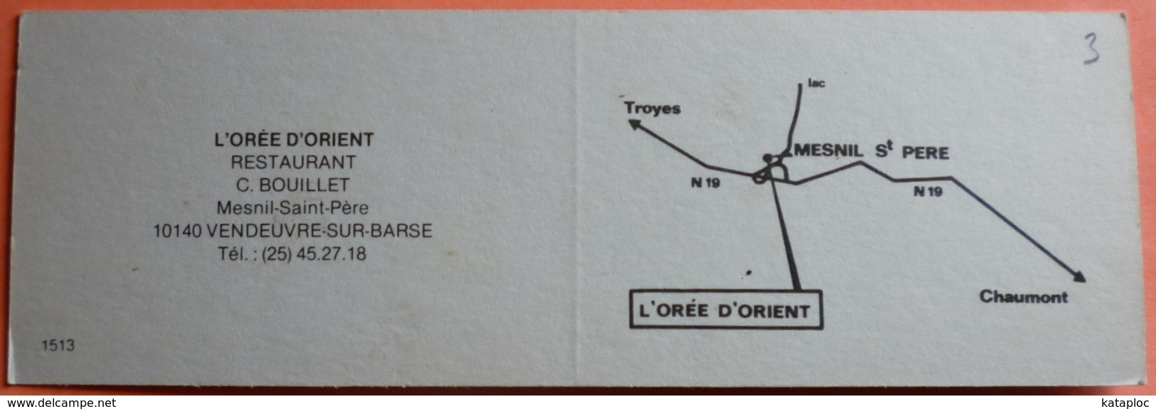 CARTE PUBLICITAIRE MESNIL SAINT PERE - 10 - RESTAURANT L' OREE D' ORIENT - VENDEUVRE SUR BARSE - SCANS RECTO VERSO - Publicités