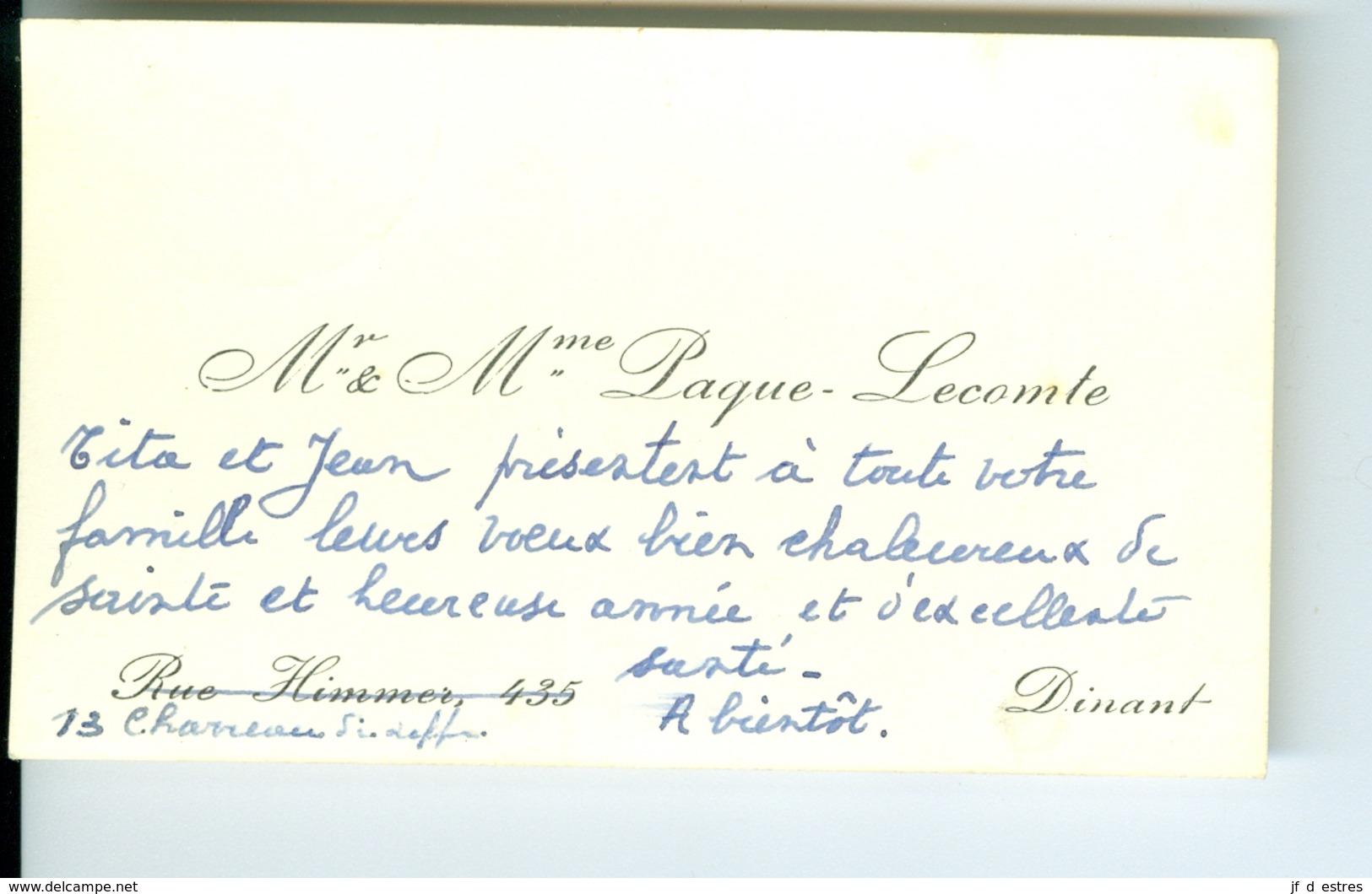 Carte De Visite Autographe MM. Paque - Lecomte  Vers 1960 Dinant - Cartes De Visite