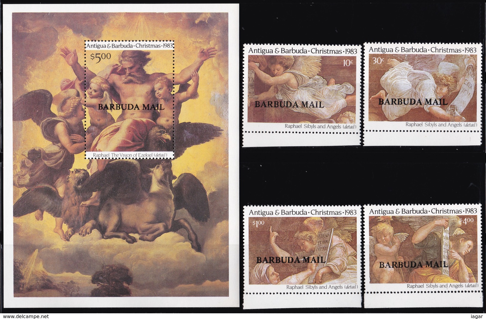 THEMATIC CHRISTMAS 1983::  PAINTINGS BY RAPHAEL   4v+MS   -   BARBUDA - Altri & Non Classificati